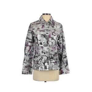 CHICO'S Metallic Painted Linen Full Button Blazer Jacket Womens Sz 0 /  US Small